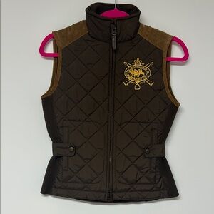 Ralph Lauren Quilted Brown Vest with Leather Detail